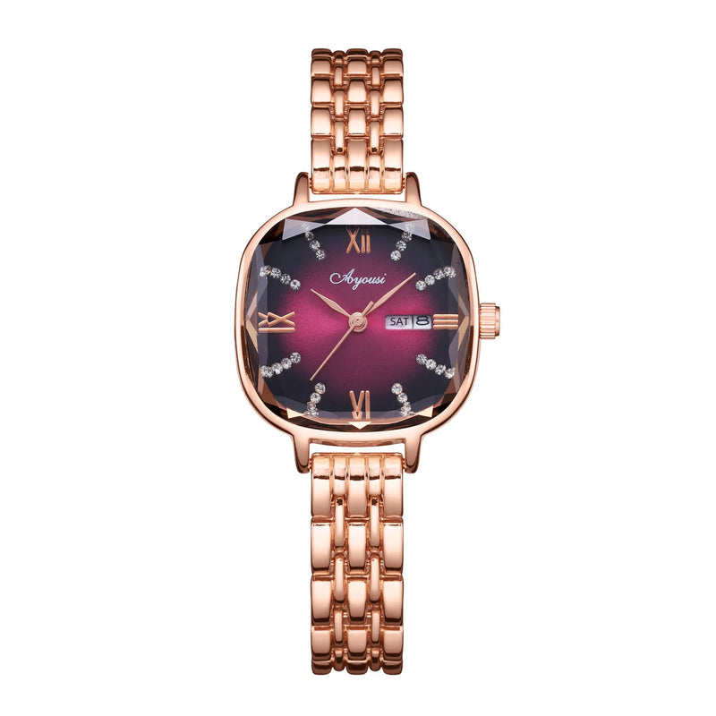 Relógio feminino elegante e moderno, delicado e compacto, todo portátil, calendário duplo, personalidade romântica, relógio feminino