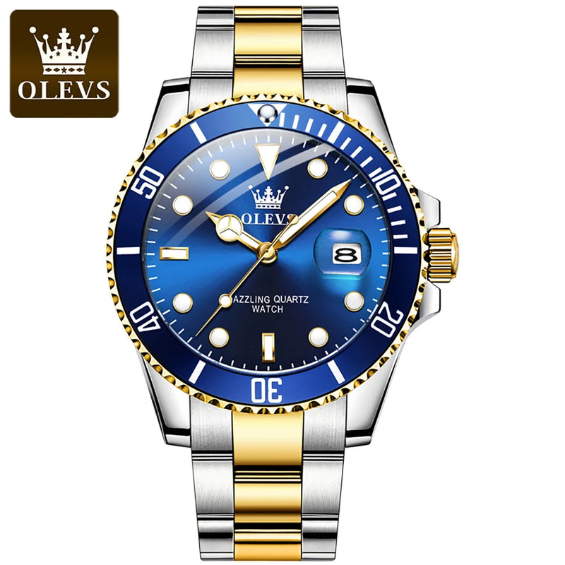 OLEVS Mens Quartz Watches Top Brand Luxury Business Waterproof Luminous Large Dial Men Wristwatches Sports Stainless Steel Watch